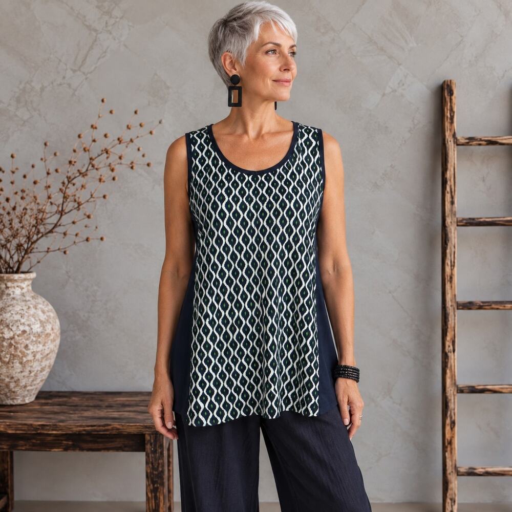 Chico's Zenergy Navy White Green Print Athletic Tank Top 2